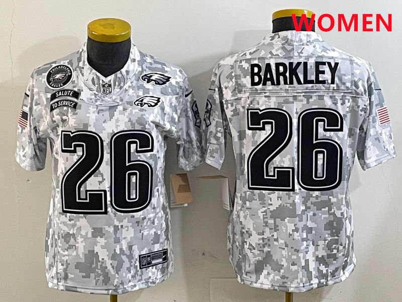 Women Philadelphia Eagles #26 Barkley Camo Nike 2025 Salute to Service Limited NFL Jersey style 4
